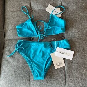 JACQUEMUS Le Bas Tropea Tie Front Cut Out Two Piece Bikini - Turquoise XS NWT